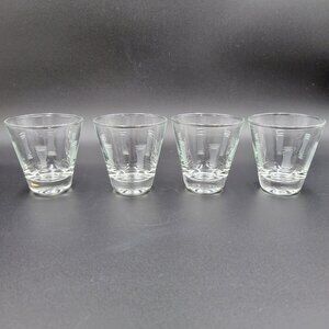 Vintage Shot Glasses Clear Etched Lines MCM Set Of 4 Read